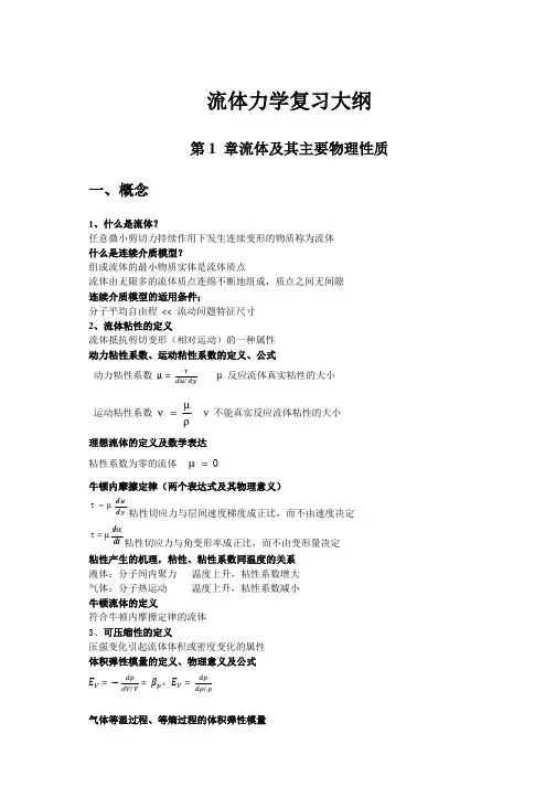 流体力学复习提纲及答案  交大