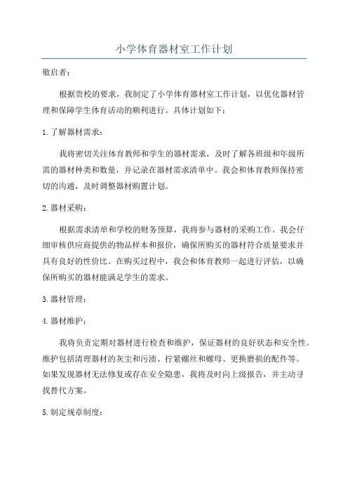 小学体育器材室工作计划