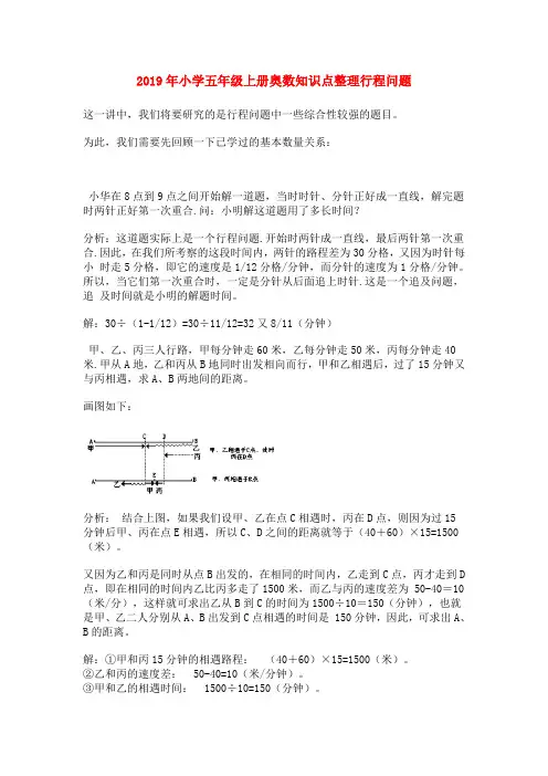 (小学教育)2019年小学五年级上册奥数知识点整理行程问题