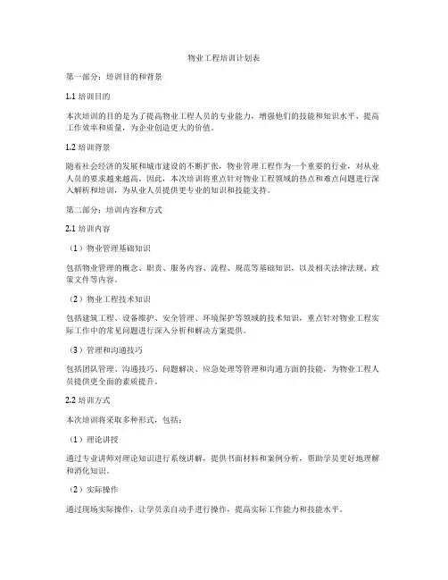 物业工程培训计划表