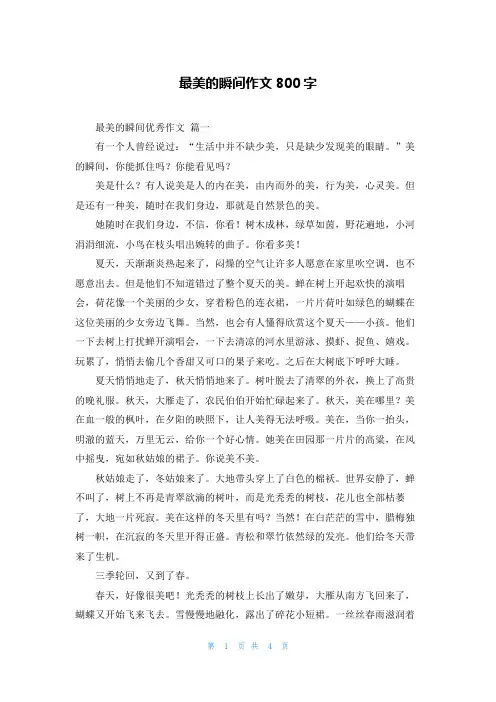 最美的瞬间作文800字
