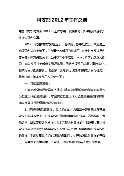 村支部2012年工作总结