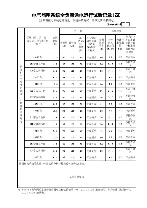 1 电气照明系统全负荷通电运行试验记录(一至四)