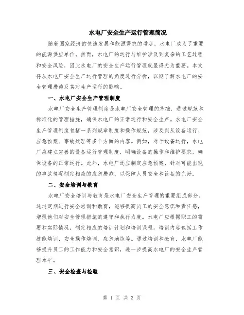 水电厂安全生产运行管理简况