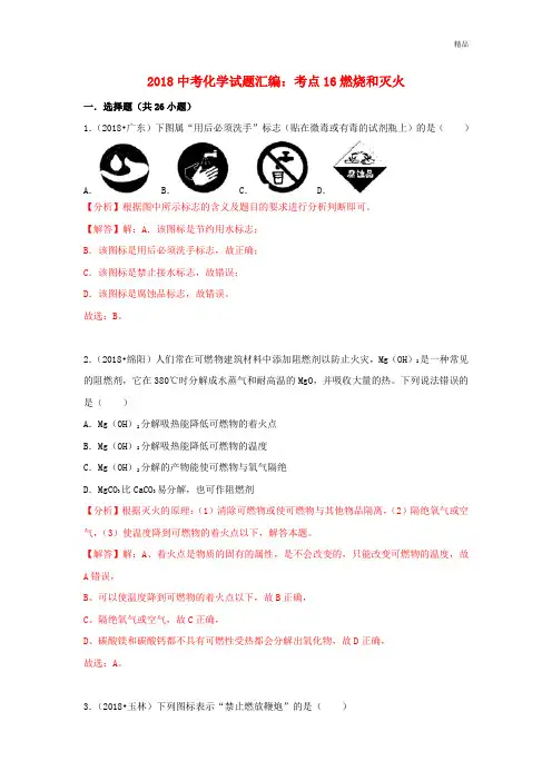 2019中考化学试题汇编考点16燃烧和灭火含解析-精选