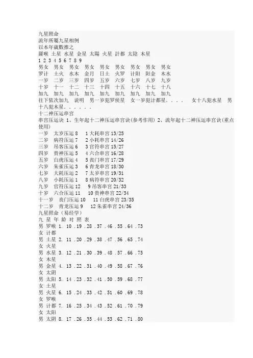 九星照命