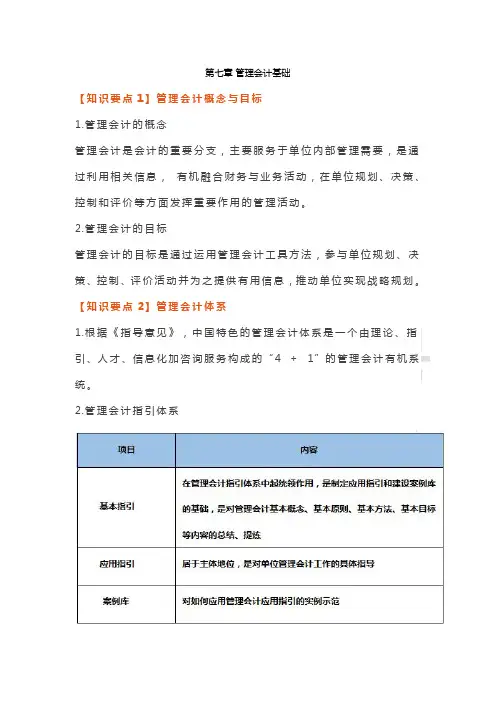 初级会计实务第七章-管理会计基础