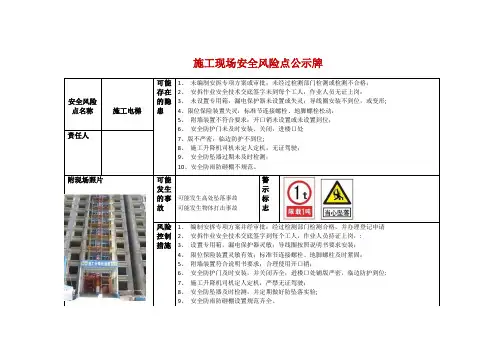 施工现场施工电梯安全风险点公示牌