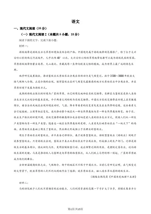 2024年1月普通高等学校招生全国统一考试适应性测试(九省联考)语文试题(含答案)