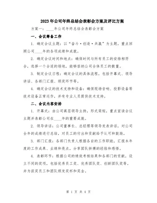 2023年公司年终总结会表彰会方案及评比方案