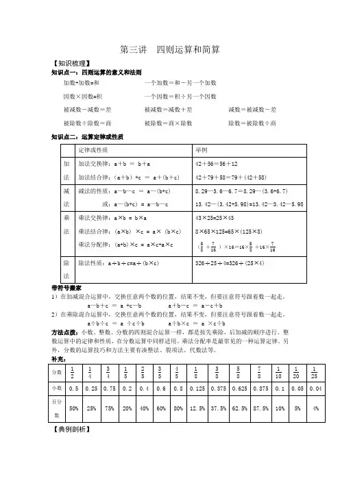 数学小升初知识点讲义-第三讲四则运算和简算(含反馈+过关+提高)全国通用版