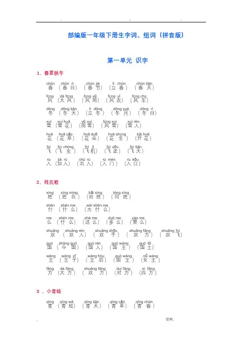 部编版一年级下册生字词、组词(拼音版)