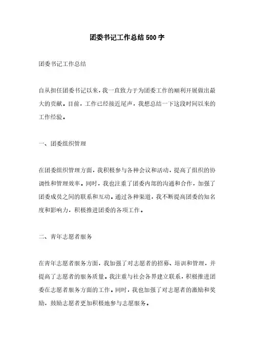团委书记工作总结500字