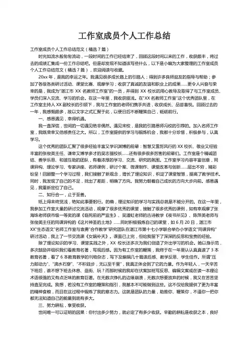 工作室成员个人工作总结范文（精选7篇）