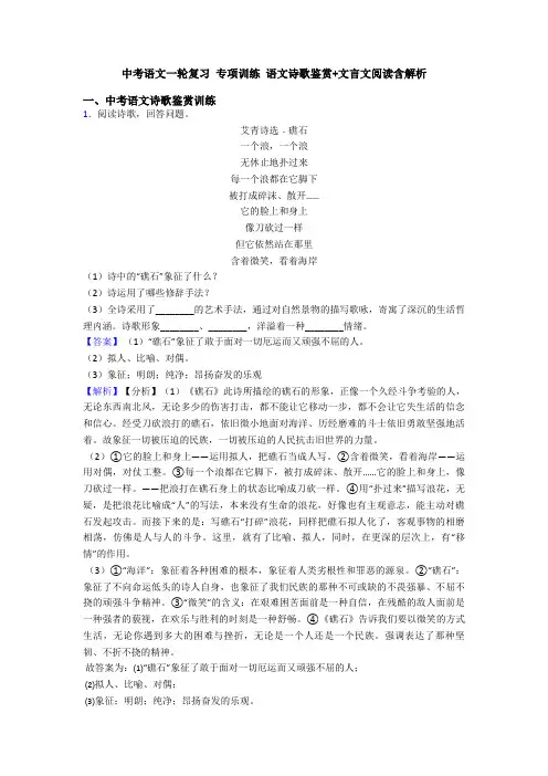 中考语文一轮复习 专项训练 语文诗歌鉴赏+文言文阅读含解析