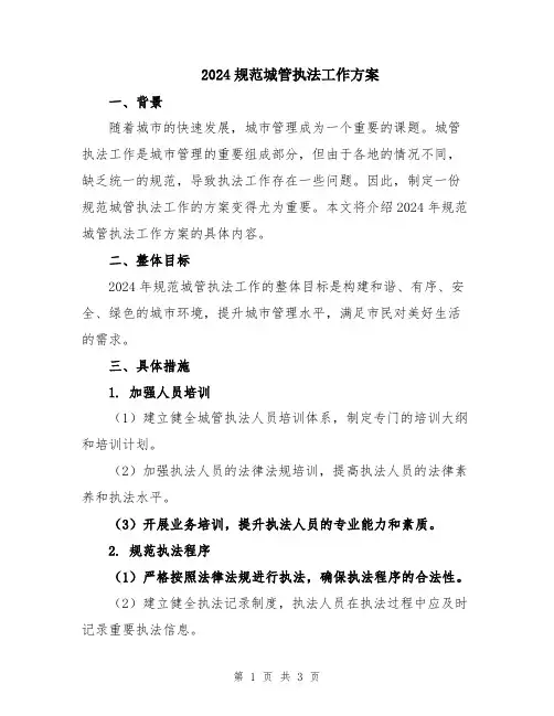 2024规范城管执法工作方案