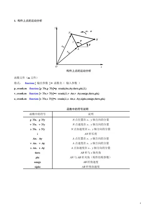 平面连杆机构运动分析&动态静力分析及机械运动方程求解的Matlab语言m文件使用说明及算例