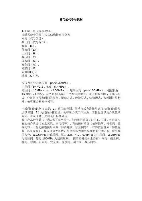 阀门的代号与识别