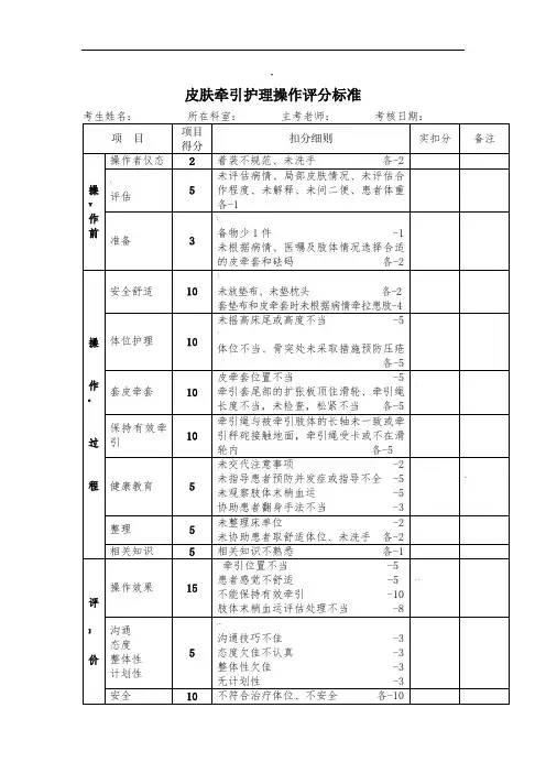 皮肤牵引护理评分标准