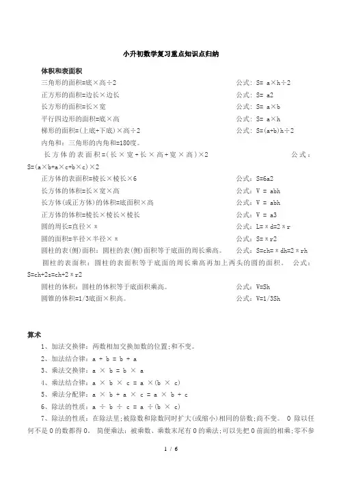 【小学数学】小学六年级数学复习重点知识点归纳