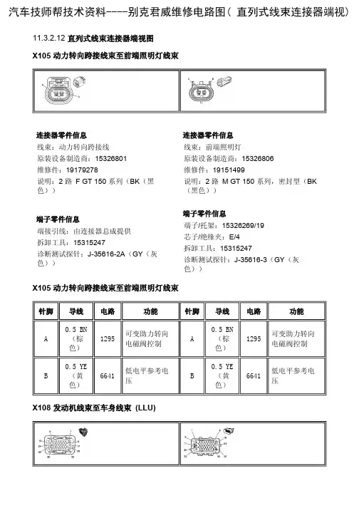 别克君威维修电路图( 直列式线束连接器端视)