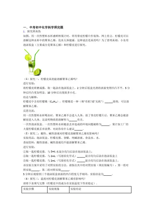 全国中考化学探究题的综合中考真题分类汇总及答案解析