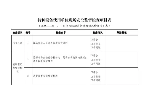 场(厂)内专用机动车辆使用情况检查项目表