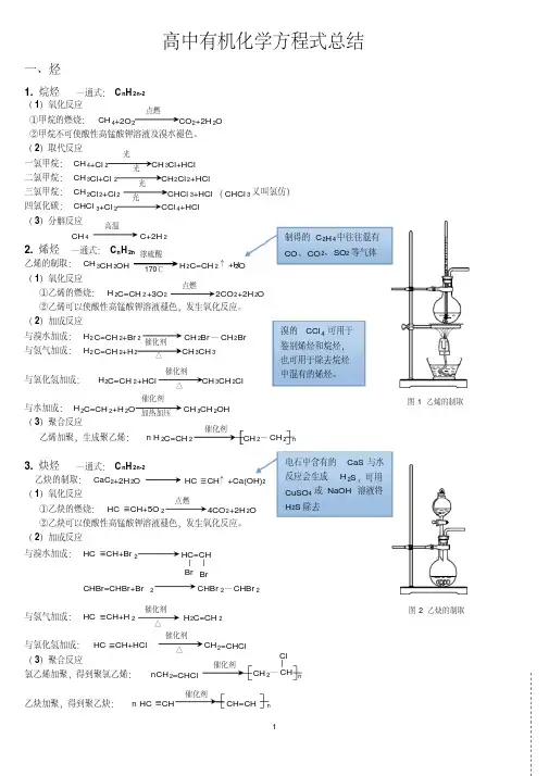 高中有机化学方程式总结