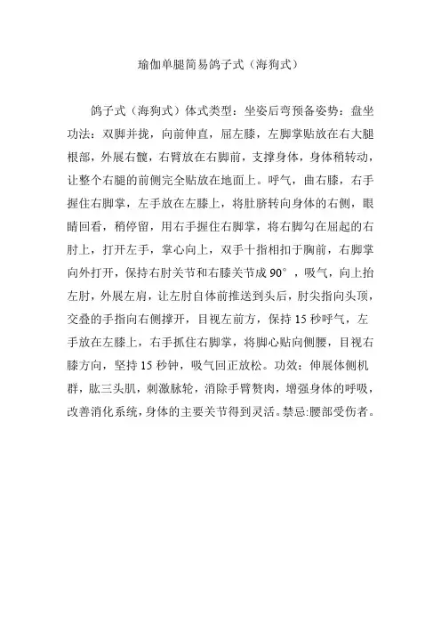 瑜伽单腿简易鸽子式(海狗式)
