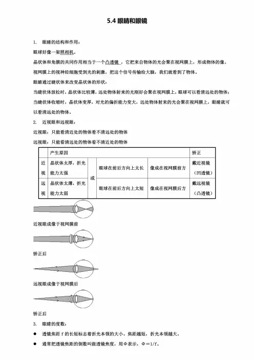 八年级物理上册5.4眼睛和眼镜知识点精细梳理 3