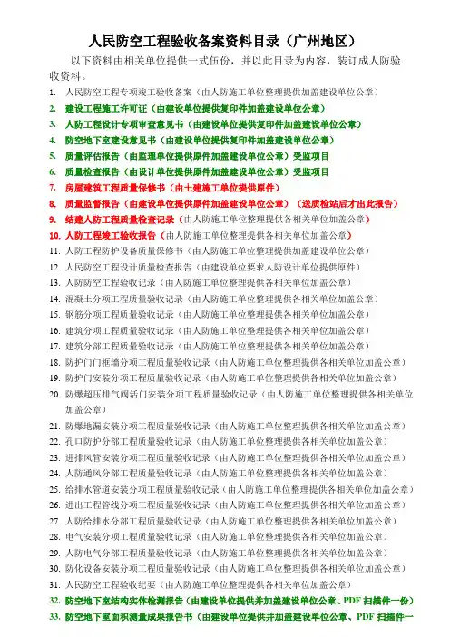 人民防空工程验收备案资料目录(广州)1