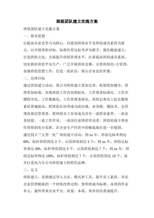 班组团队建设实施方案