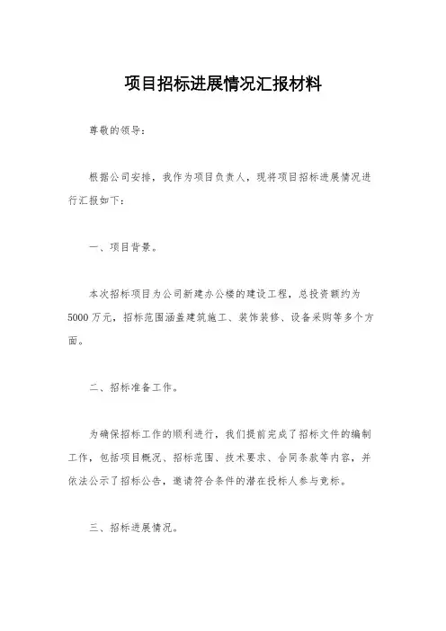 项目招标进展情况汇报材料