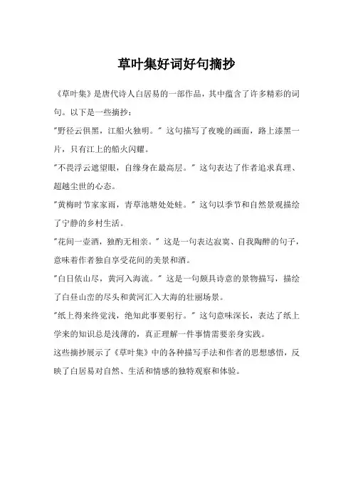 草叶集好词好句摘抄