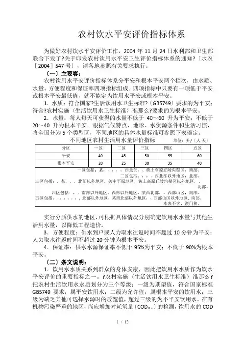 我国农村饮水安全评价指标体系