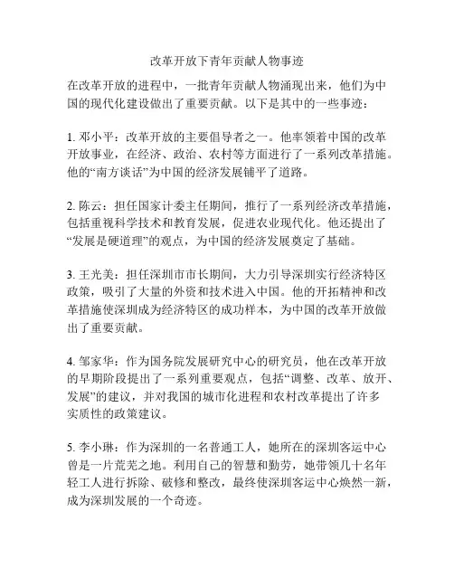 改革开放下青年贡献人物事迹