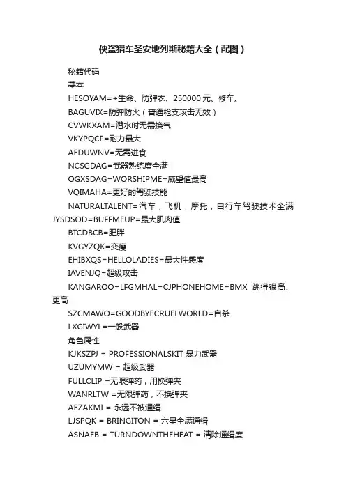 侠盗猎车圣安地列斯秘籍大全（配图）