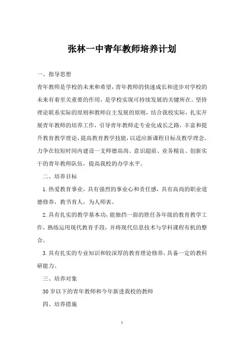 张林一中青年教师培养计划