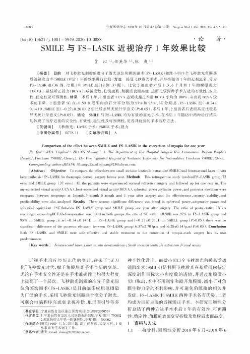 SMILE与FS-LASIK近视治疗1年效果比较