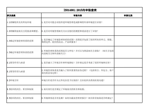 GBT24001-2016环境管理体系内部审核检查表(ISO14001-2015内审检查表)