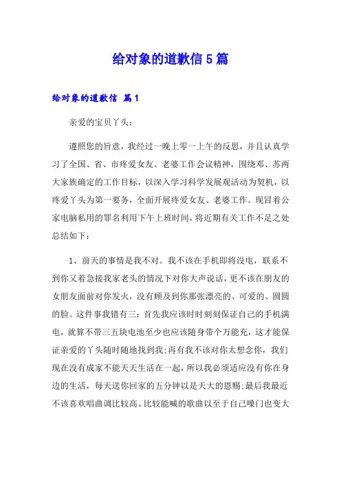 给对象的道歉信5篇