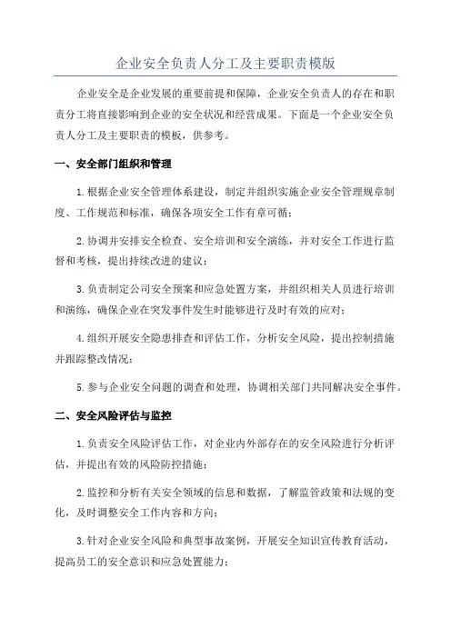 企业安全负责人分工及主要职责模版