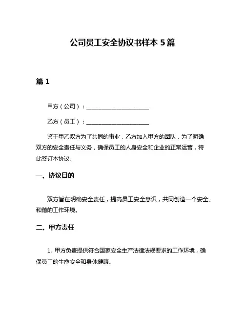 公司员工安全协议书样本5篇
