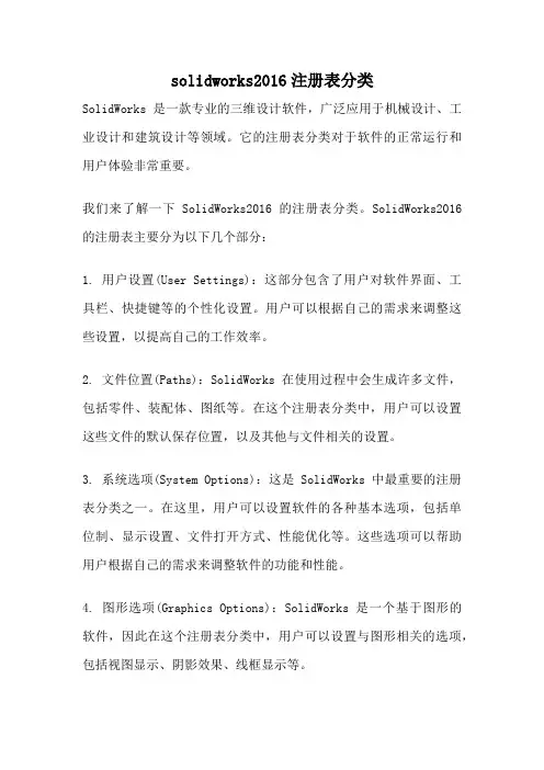 solidworks2016注册表分类