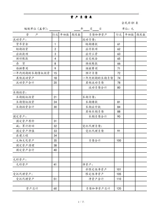 资 产 负 债 表