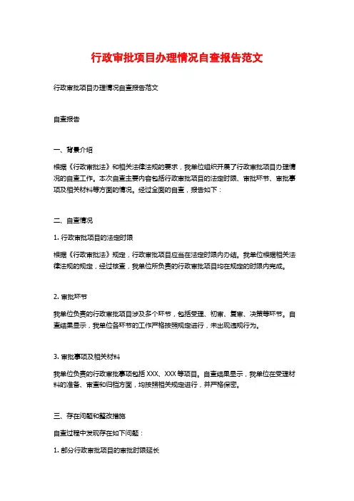 行政审批项目办理情况自查报告范文 (2)