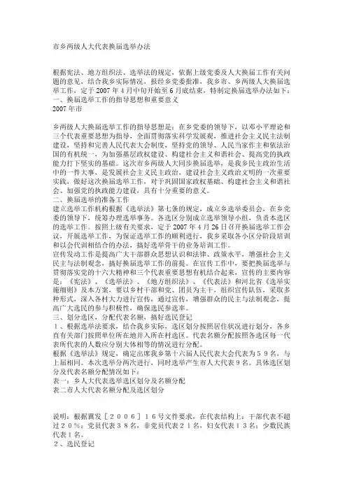 市乡两级人大代表换届选举办法