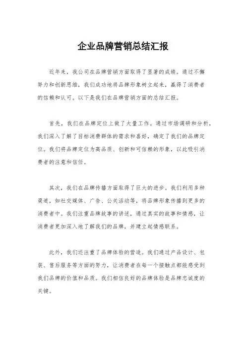 企业品牌营销总结汇报