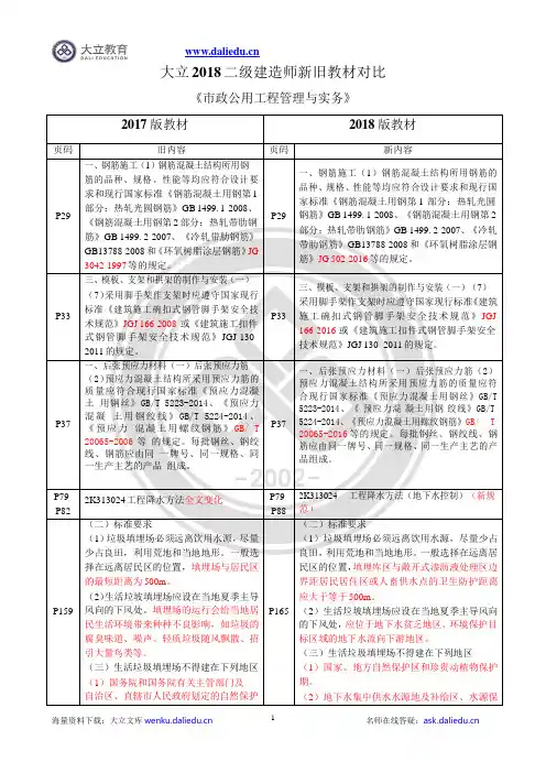 2018二级建造师市政实务新旧教材变化对比