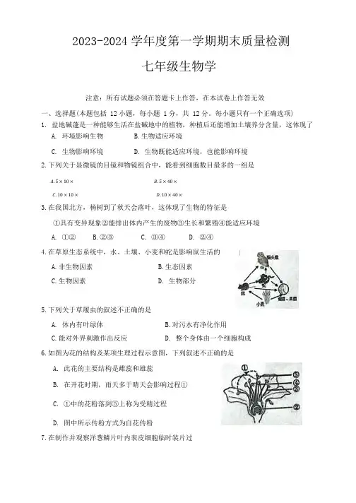 辽宁省大连市中山区2023-2024学年七年级上学期期末生物试题
